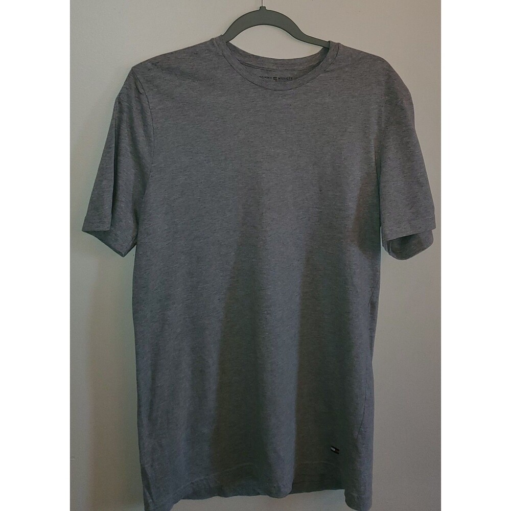 Tommy Hilfiger Mens Grey Crewneck T-Shirt Size Medium Embroidered Flag Hem Logo